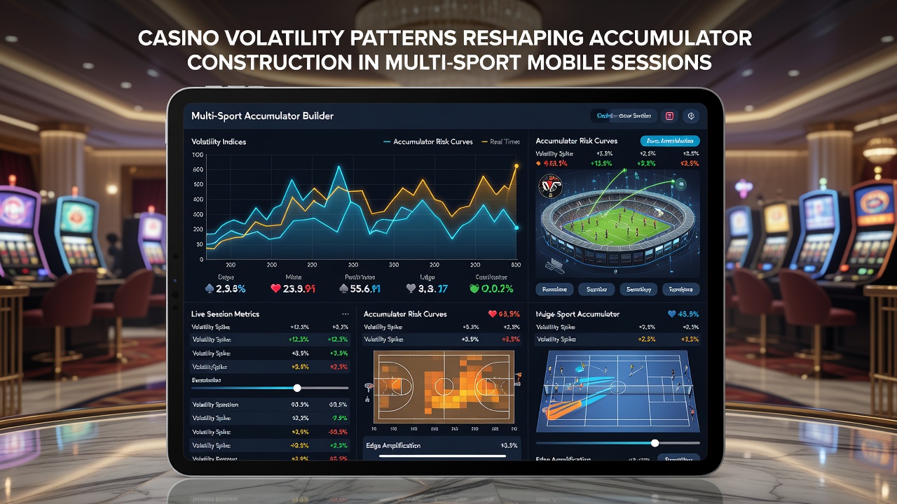 Screenshot of mobile accumulator interface showing volatility overlays on tennis, football, and horse racing markets