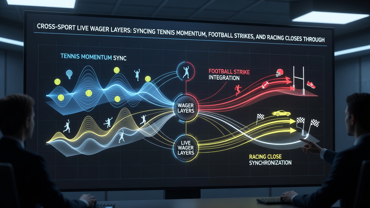 Illustration of cross-sport live betting layers connecting tennis, football, and racing through mobile bonus systems