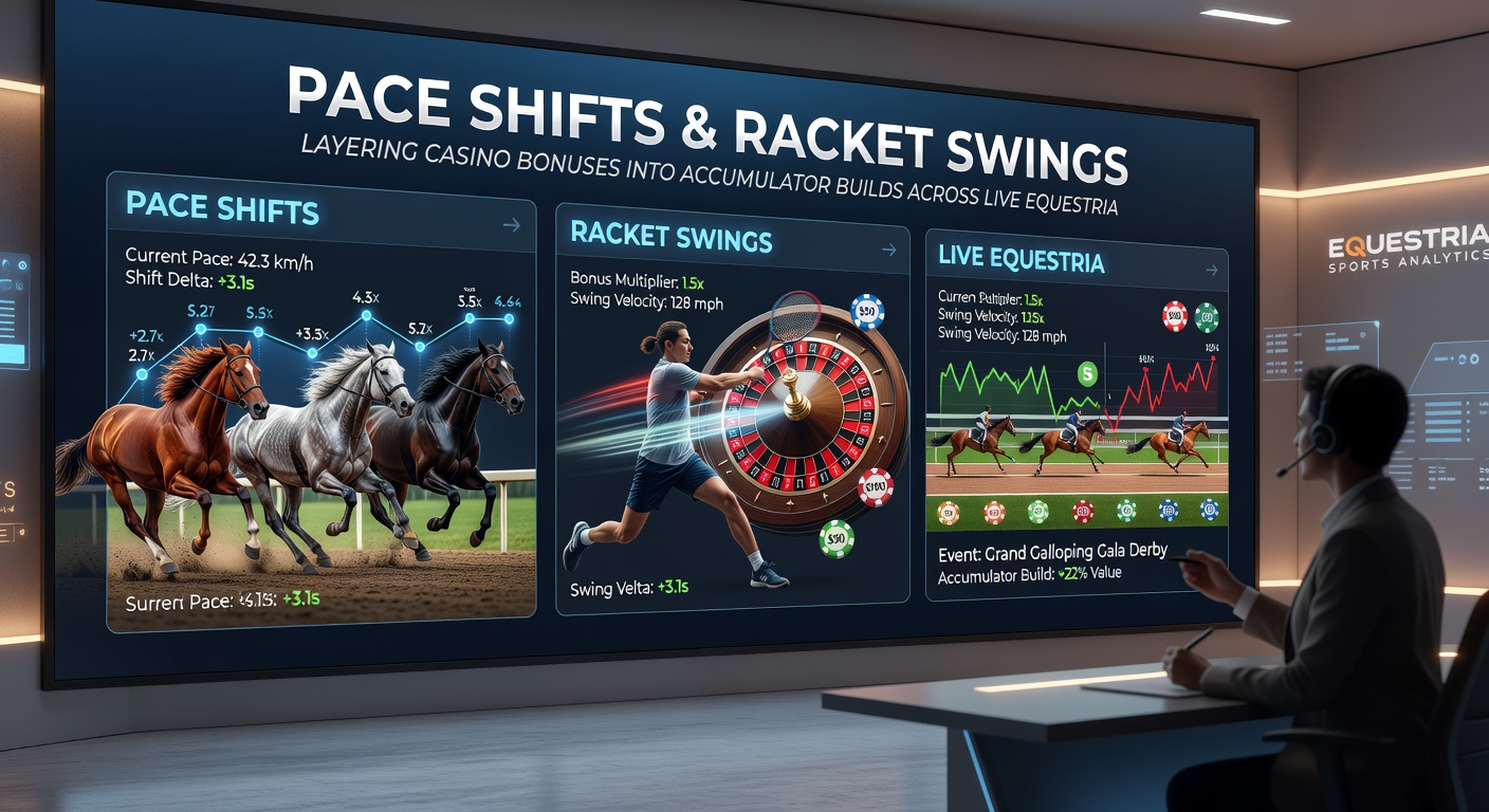 Horse racing action showing a jockey adjusting pace on the final bend with accumulator bet slip displayed on a tablet screen