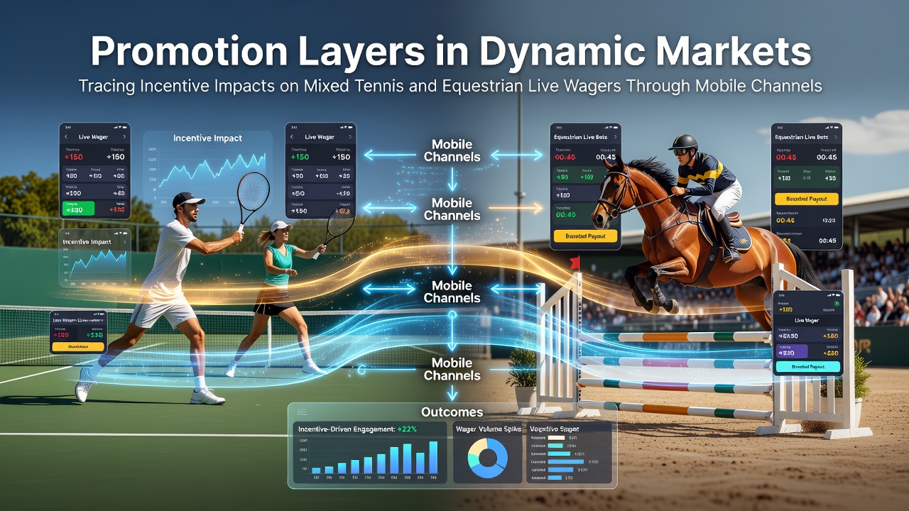 Mobile interface displaying layered promotion bonuses applied to live tennis and equestrian wagers